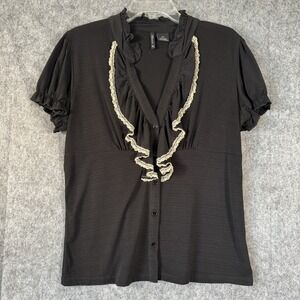 Y2K New Directions Top Women PXL Black Ruffle 90s Fairy Grunge Cottage Prairie‎